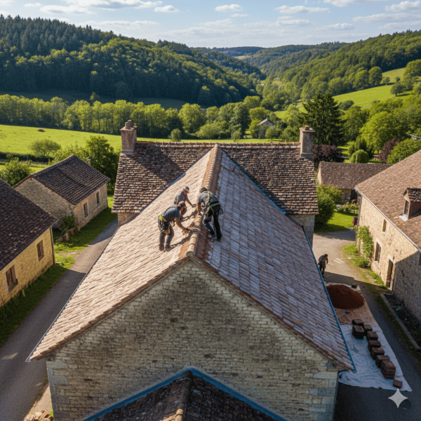 Traitement hydrofuge et reprise de faîtage sur toiture ancienne à Saint-Sauveur en Haute Saône (70300)