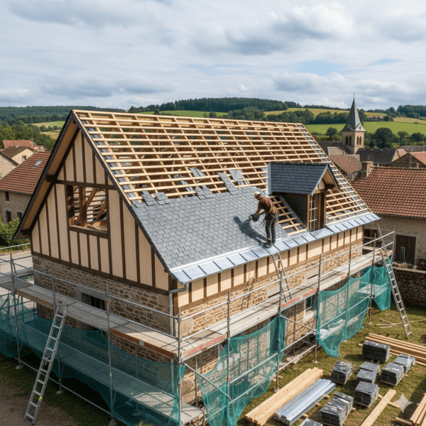 Réfection complète de toiture avec zinguerie et charpente à Aillevillers-et-Lyaumont dans la Haute Saône : une solution durable et esthétique