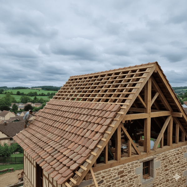 Création complète d’une toiture avec charpente traditionnelle et couverture terre cuite à Champagney en Haute-Saône